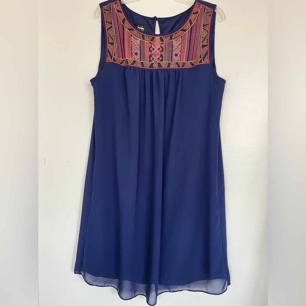 Blue Sleeveless Dress with Embroidered Detail